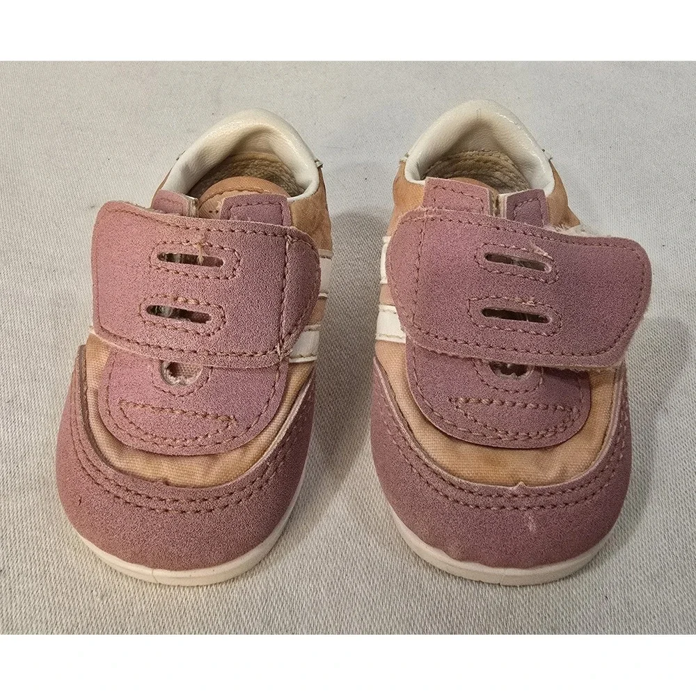 Baby Shoes Suede Pink & White Size 1‎ With Straps USA MADE Vintage
